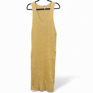 Free People Stretch Mustard Ribbed Knit Dress Size: XS